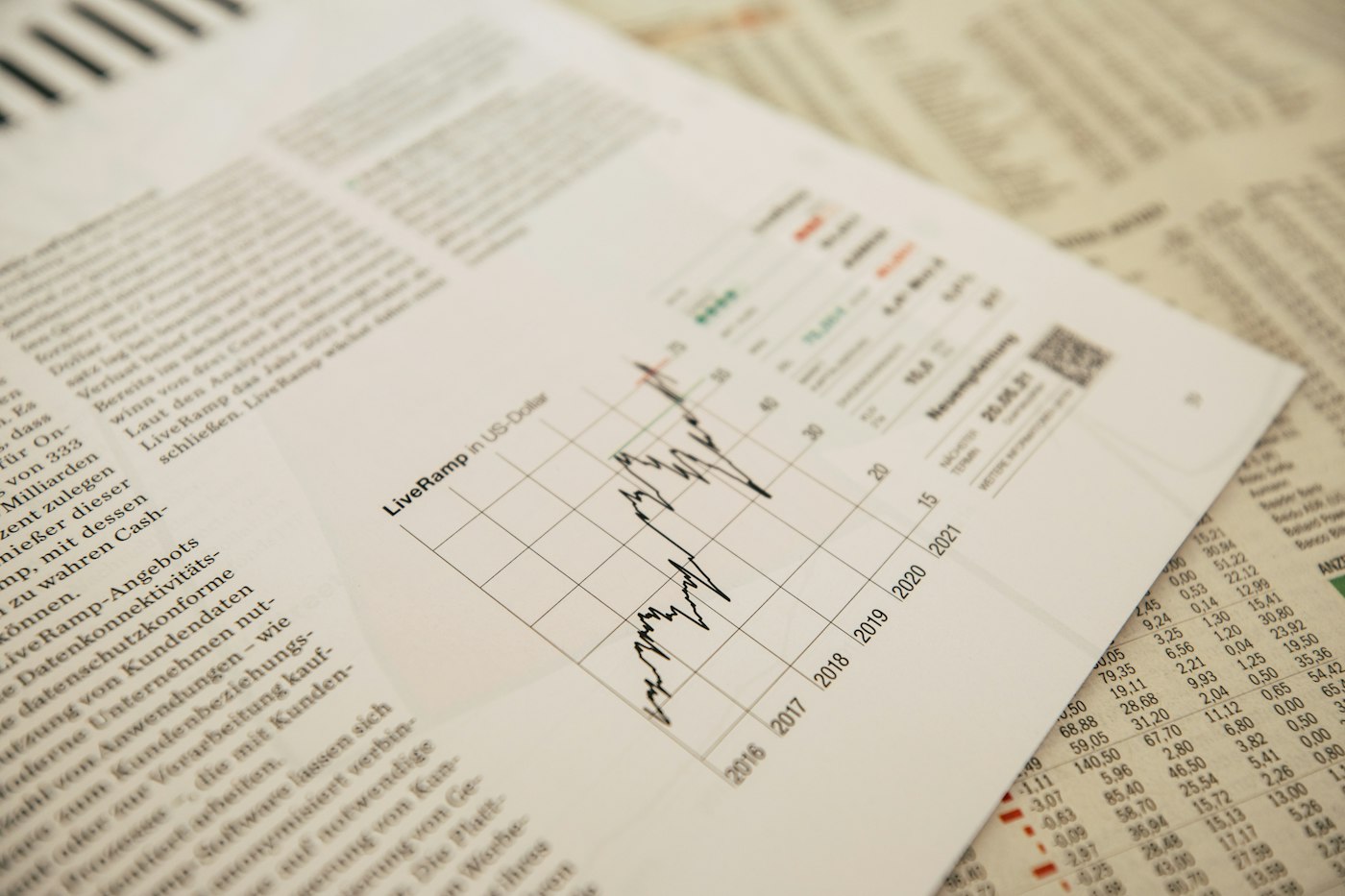Journal financier avec un graphique boursier