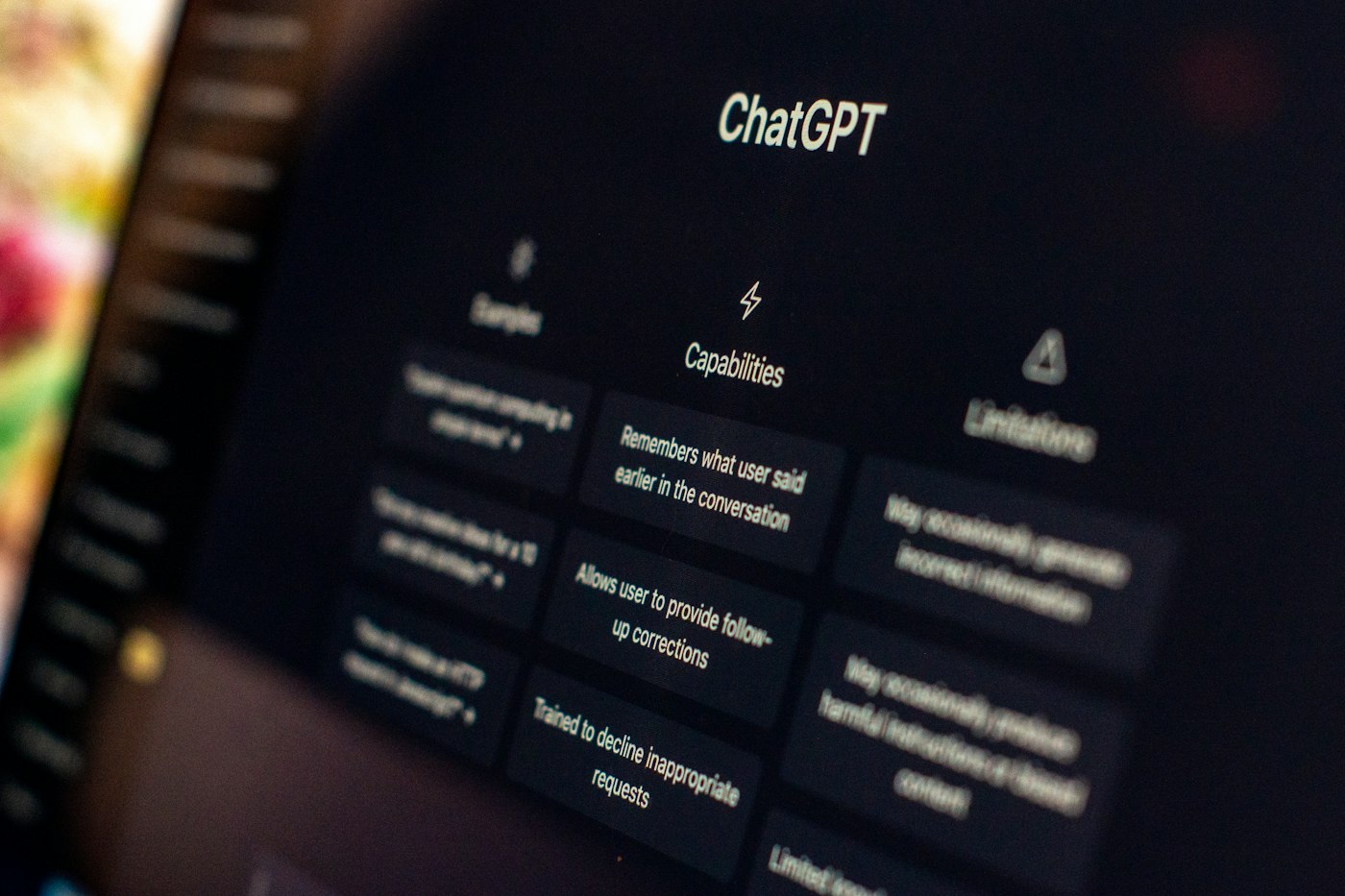 Écran d’accueil de ChatGPT sur un ordinateur